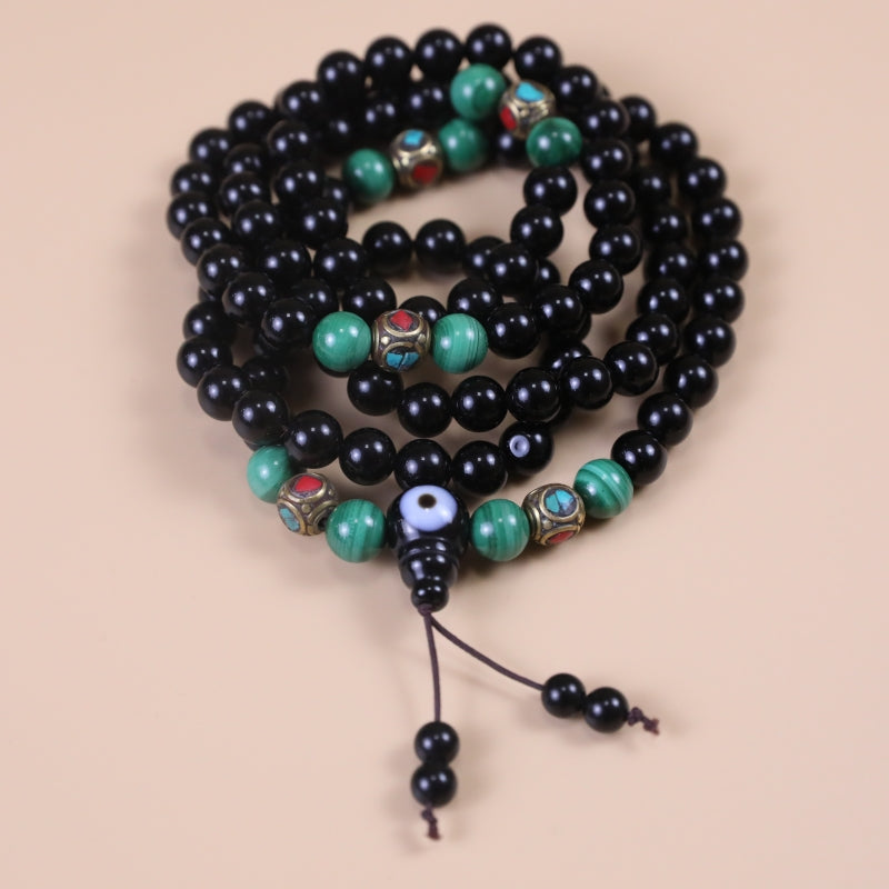 Protection Energy Obsidian and Turquoise Mala Necklace