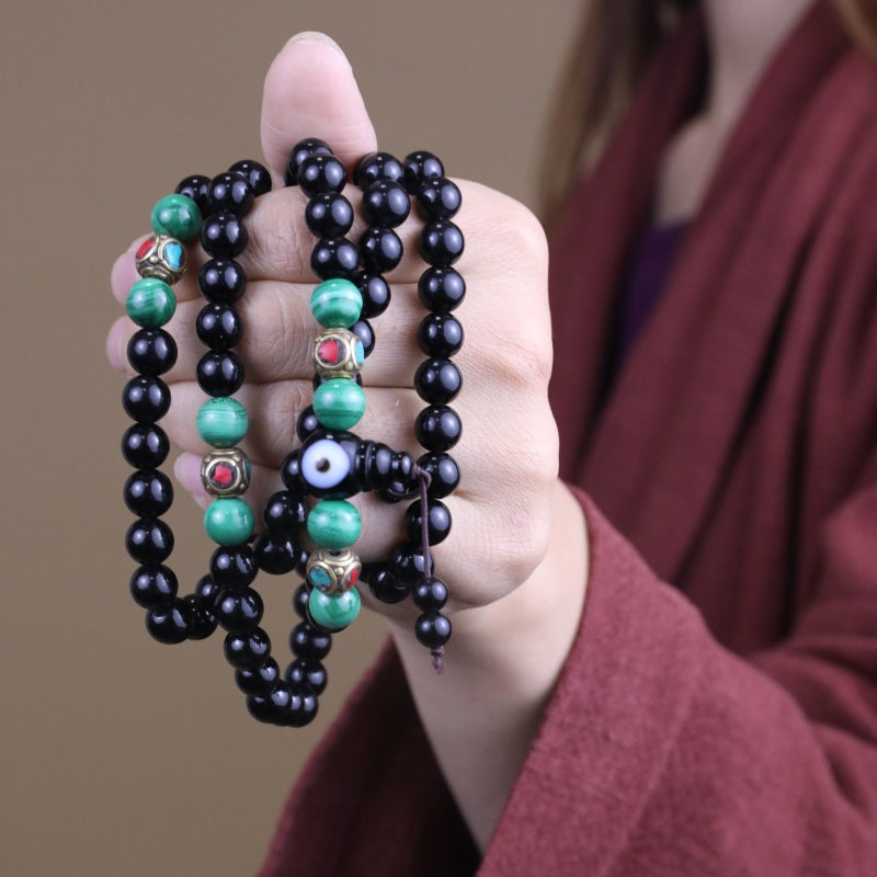 Protection Energy Obsidian and Turquoise Mala Necklace