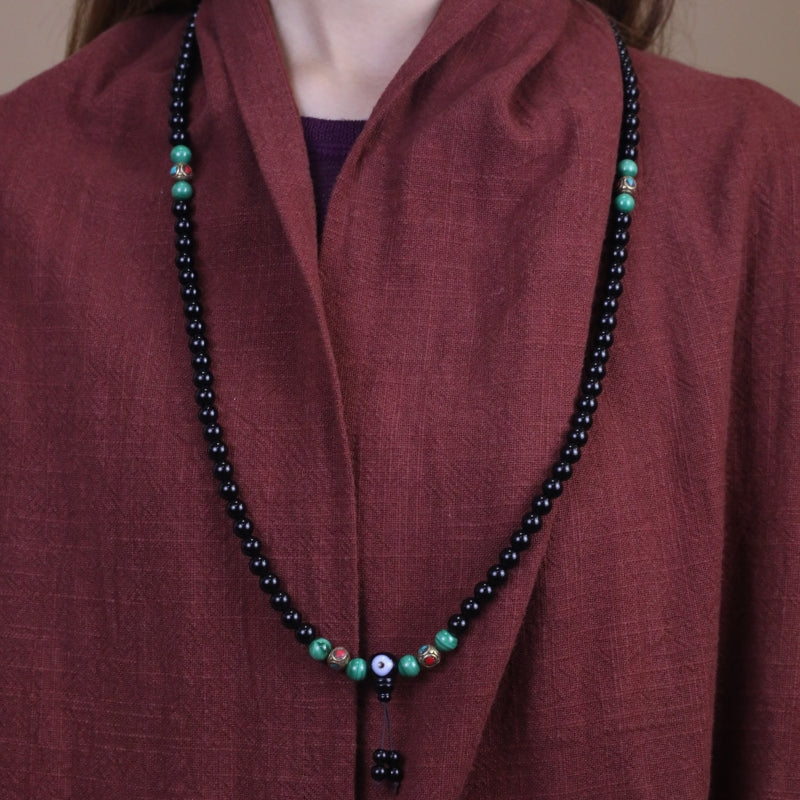 Protection Energy Obsidian and Turquoise Mala Necklace