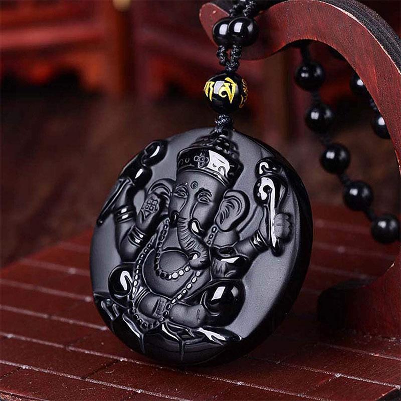 Obsidian Lord Ganesha Pendant - Necklace for Success