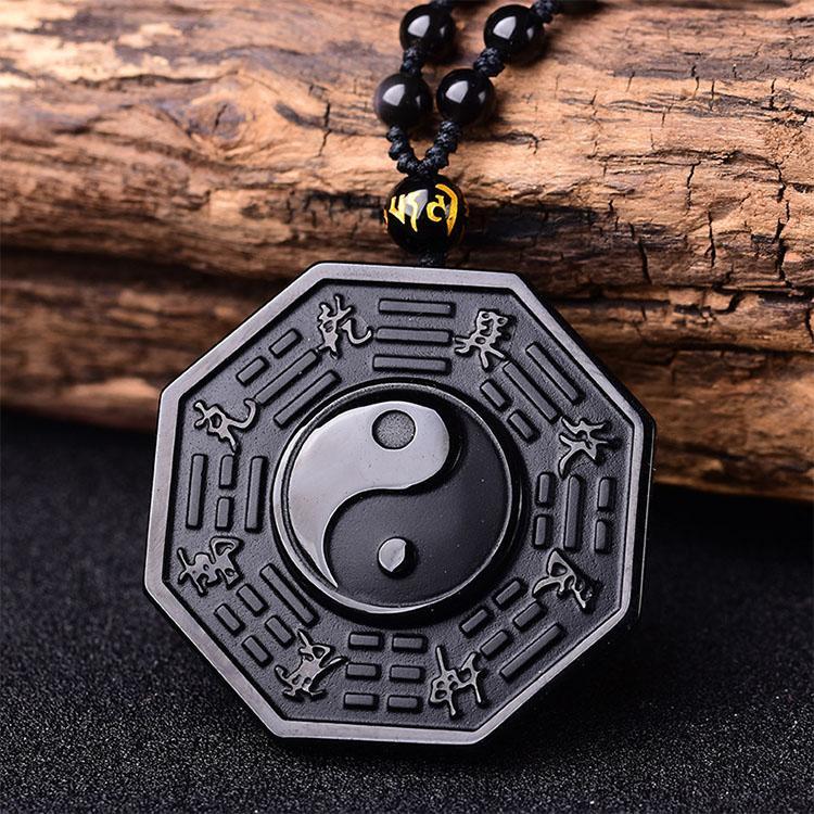 Obsidian Yin and Yang Necklace - Bagua Pendant