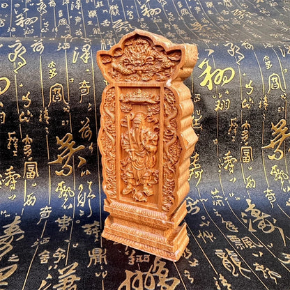 Peach wood carved double dragons, Zhenwu Emperor, Xuantian God Taoist memorial tablet