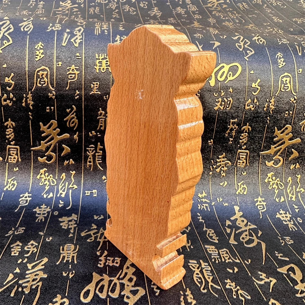 Peach wood carved double dragons, nine tailed fox Taoist memorial tablet