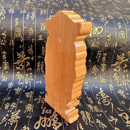 Peach wood carved double dragons, nine tailed fox Taoist memorial tablet