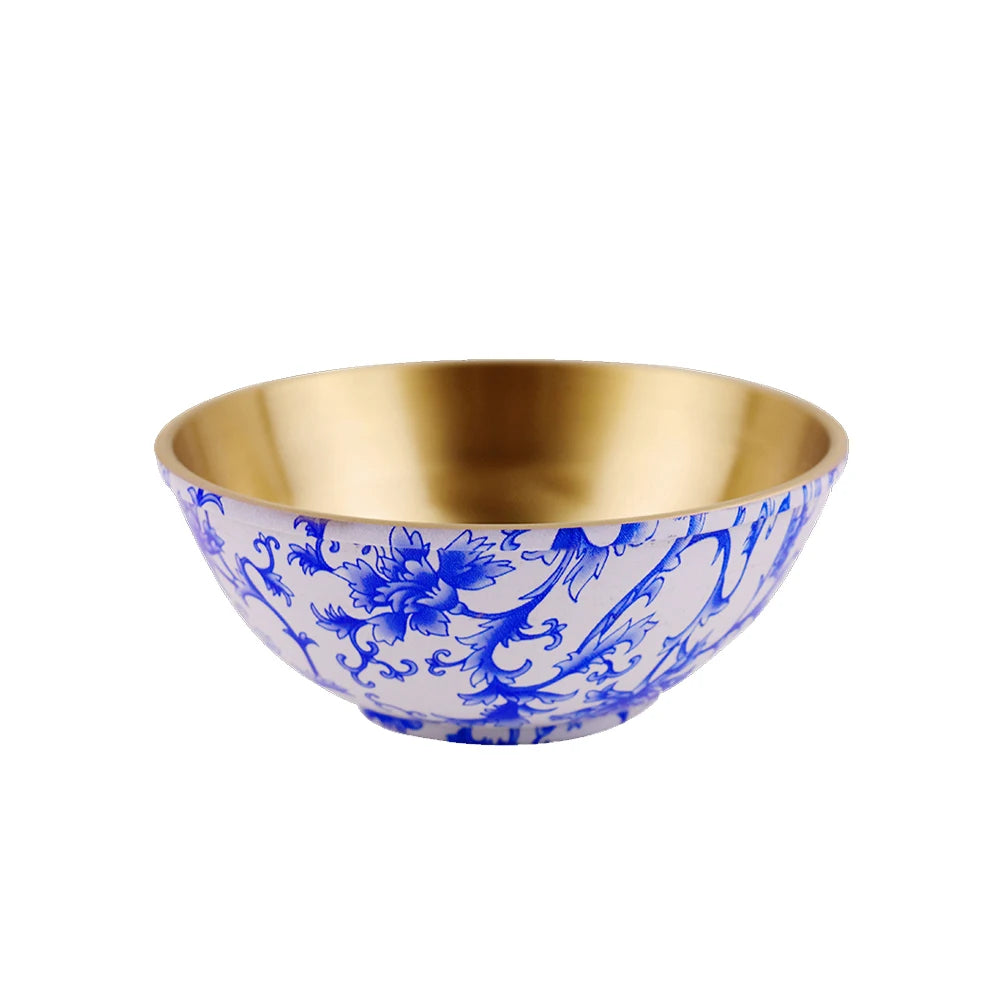 Pure copper thickened blue and white copper bowl tableware ornaments home rice bowl home furnishings