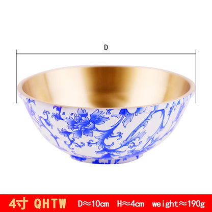 Pure copper thickened blue and white copper bowl tableware ornaments home rice bowl home furnishings