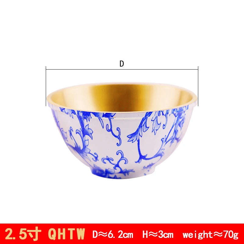 Pure copper thickened blue and white copper bowl tableware ornaments home rice bowl home furnishings