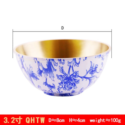 Pure copper thickened blue and white copper bowl tableware ornaments home rice bowl home furnishings