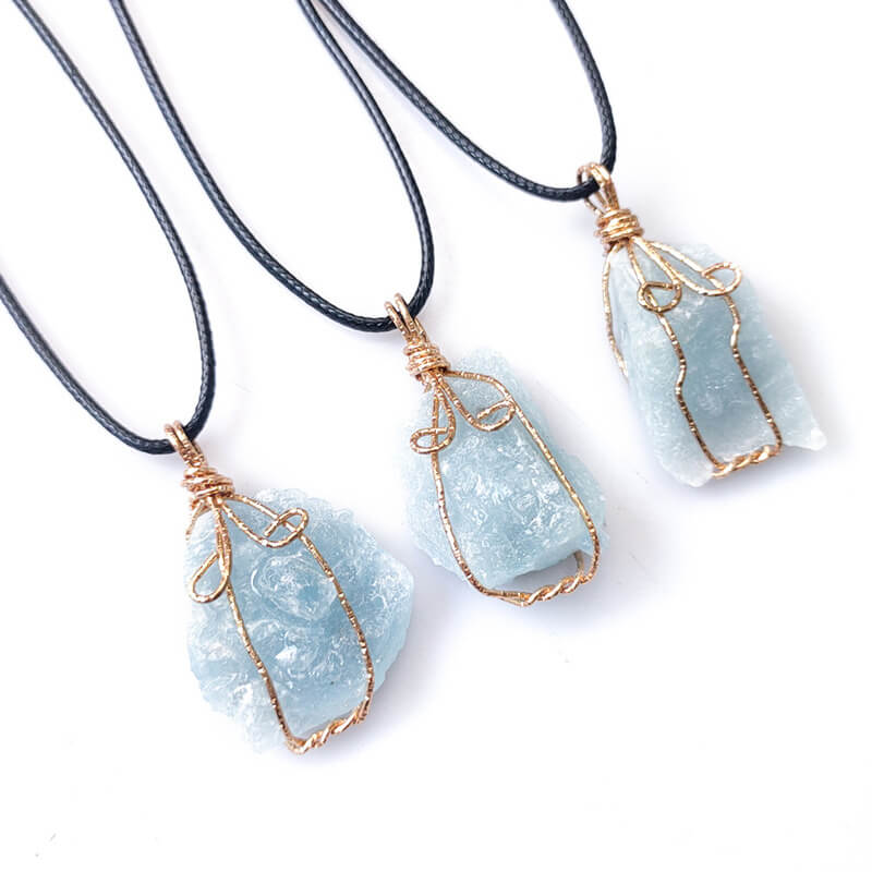 Raw Aquamarine Stone Pendant Necklace