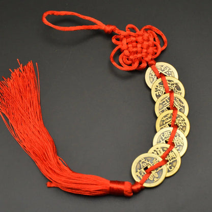 Red Yellow Chinese Knot Feng Money Wealth Success Copper Ancien Coins Lucky Charm Home Decoration Ten emperors Antique Fortune