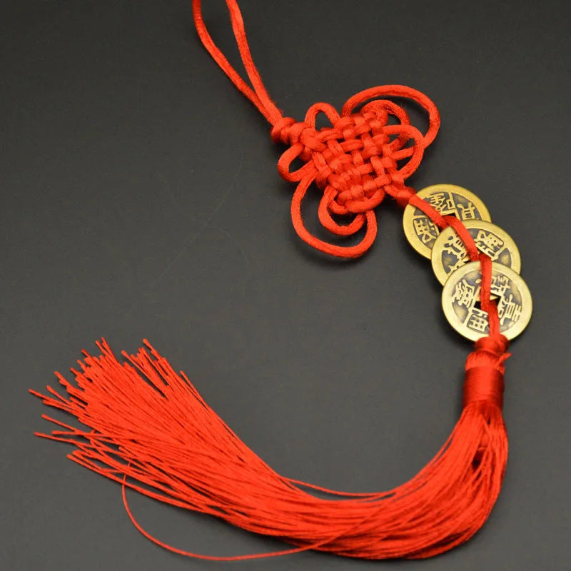 Red Yellow Chinese Knot Feng Money Wealth Success Copper Ancien Coins Lucky Charm Home Decoration Ten emperors Antique Fortune