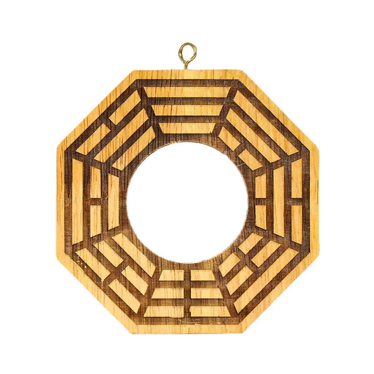 Retro Feng Shui Mahogany Bagua Mirror Auspicious Lucky Blessing Fortune Protection Hanging Taoist Talisman Energy Home Decor