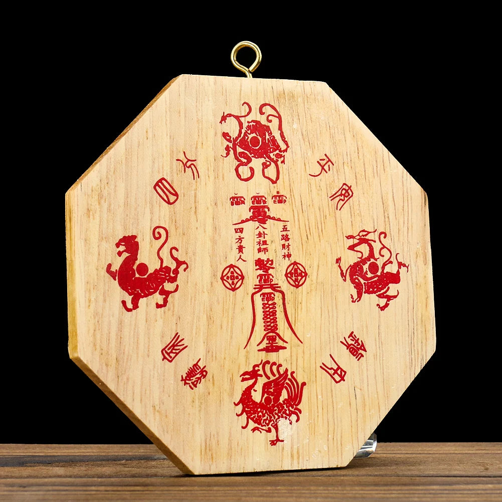 Retro Feng Shui Mahogany Bagua Mirror Auspicious Lucky Blessing Fortune Protection Hanging Taoist Talisman Energy Home Decor