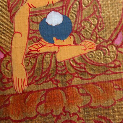 Shakyamuni Buddha Tibetan Thangka Pendant Hand-painted with Gold Outline and Vajra Shell