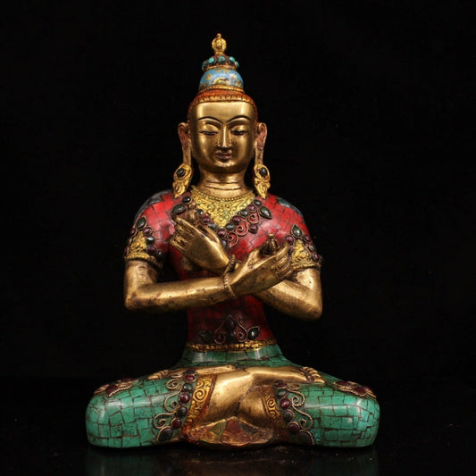 Shakyamuni SPIRIT Tibetan Statue for Eliminating All Disasters  Handmade inlay gem Painted outline