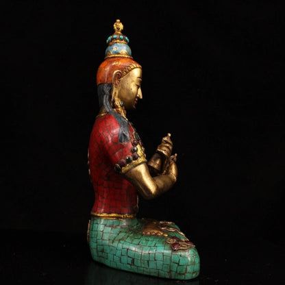 Shakyamuni SPIRIT Tibetan Statue for Eliminating All Disasters  Handmade inlay gem Painted outline