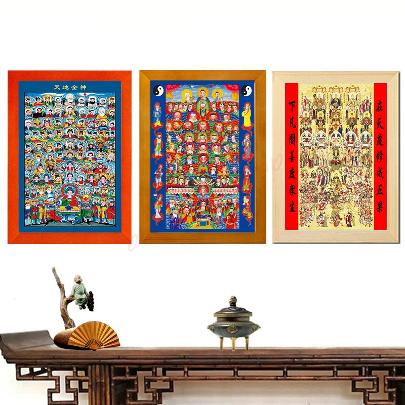 Taoist all God pictures, wooden frame ornaments, hanging paintings,  Exquisite religious feng shui ornaments