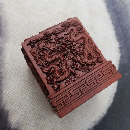 Taoist artifact, lightning stroke jujube wood, Jiulong relief jade seal, custom-made seal