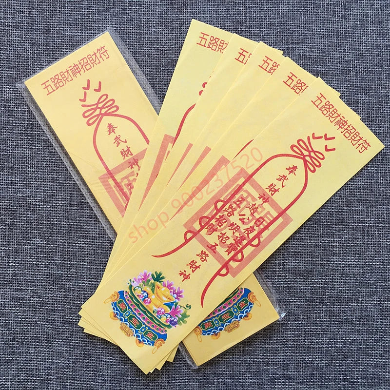 Taoist five way God of wealth talisman, safety talisman, yellow paper talisman, folding triangle talisman