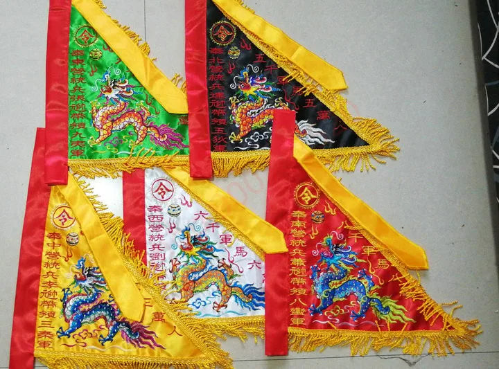 Taoist flag, five dragon flag, five Ying army horse flag, five color Lingqi, double-sided embroidery flag