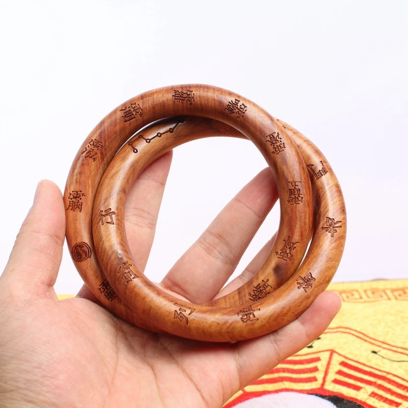 Taoist lightning Strikes Jujube Qiankun Circle Nine-Character Mantra yin And Yang Ring Integrated Pure Hand-Carved Bracelet