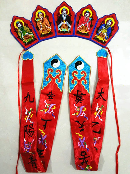 Taoist magic weapon, embroidery, five square crown, Taoist hat, Gaogong hat, five old crown, Taoist supplies five old crown