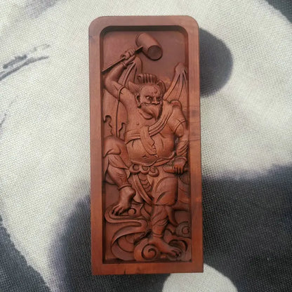 Taoist magic weapon, lightning stroke jujube wood relief, Thunder God, Lei Gong, Lei Zhenzi token