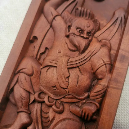 Taoist magic weapon, lightning stroke jujube wood relief, Thunder God, Lei Gong, Lei Zhenzi token