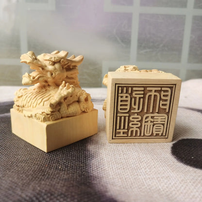 Taoist magic weapon, seal, boxwood dragon head Taoist Scripture seal, Taoist crafts