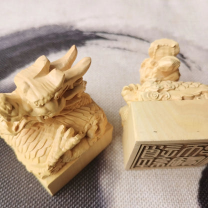 Taoist magic weapon, seal, boxwood dragon head Taoist Scripture seal, Taoist crafts