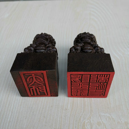 Taoist seal, Yangping zhidu gongtianshi seal a set, black sandalwood three-dimensional carving lion seal, Taoist supplies