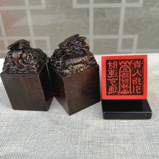 Taoist seal, ebony, carved dragon head seal, five road God of wealth seal, Dragon Seal, Taoist supplies, handicrafts