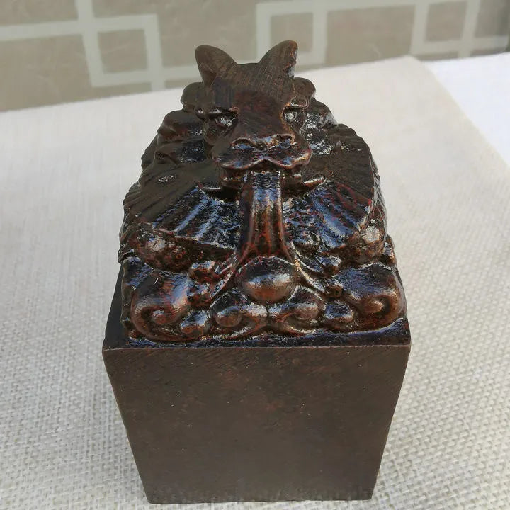 Taoist seal, ebony, carved dragon head seal, five road God of wealth seal, Dragon Seal, Taoist supplies, handicrafts