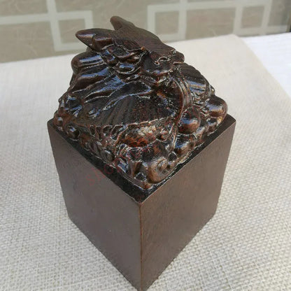 Taoist seal, ebony, carved dragon head seal, five road God of wealth seal, Dragon Seal, Taoist supplies, handicrafts