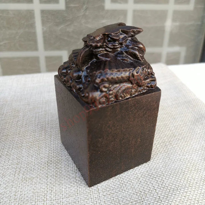 Taoist seal, ebony, carved dragon head seal, five road God of wealth seal, Dragon Seal, Taoist supplies, handicrafts