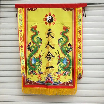 Taoist supplies, double dragon eight trigrams flag, road flag, Taoist flag, Taoist square, printed road flag