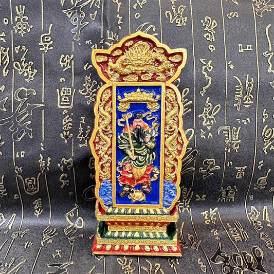 Taoist supplies, peach wood carving, hand-painted painting, Arctic Zhenwu Emperor, Xuantian God memorial tablet