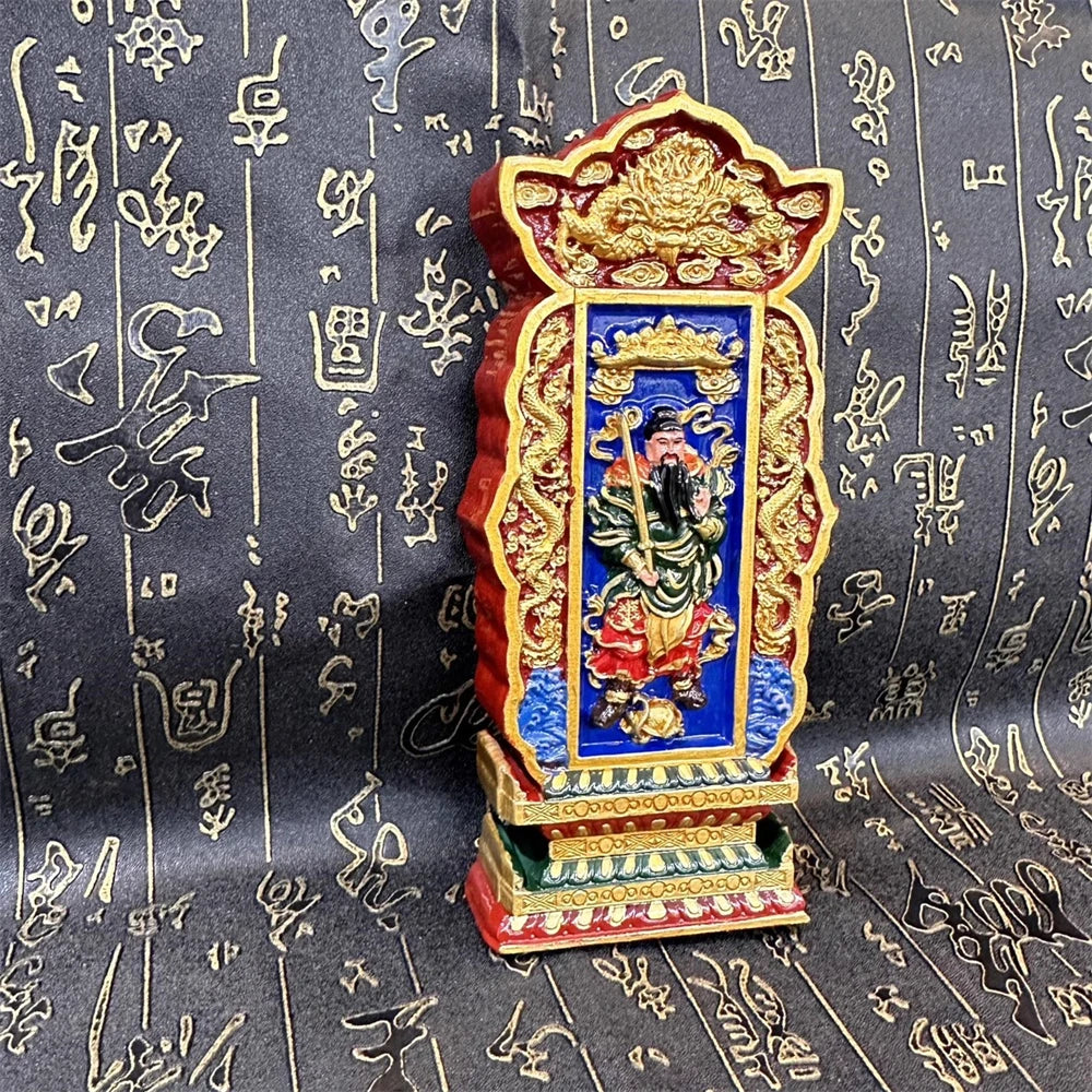 Taoist supplies, peach wood carving, hand-painted painting, Arctic Zhenwu Emperor, Xuantian God memorial tablet