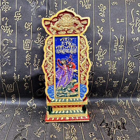 Taoist supplies, peach wood carving, hand-painted painting, The Fairy of Ninth Heaven statue memorial tablet