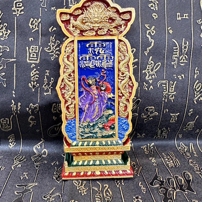 Taoist supplies, peach wood carving, hand-painted painting, The Fairy of Ninth Heaven statue memorial tablet