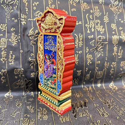 Taoist supplies, peach wood carving, hand-painted painting, The Fairy of Ninth Heaven statue memorial tablet