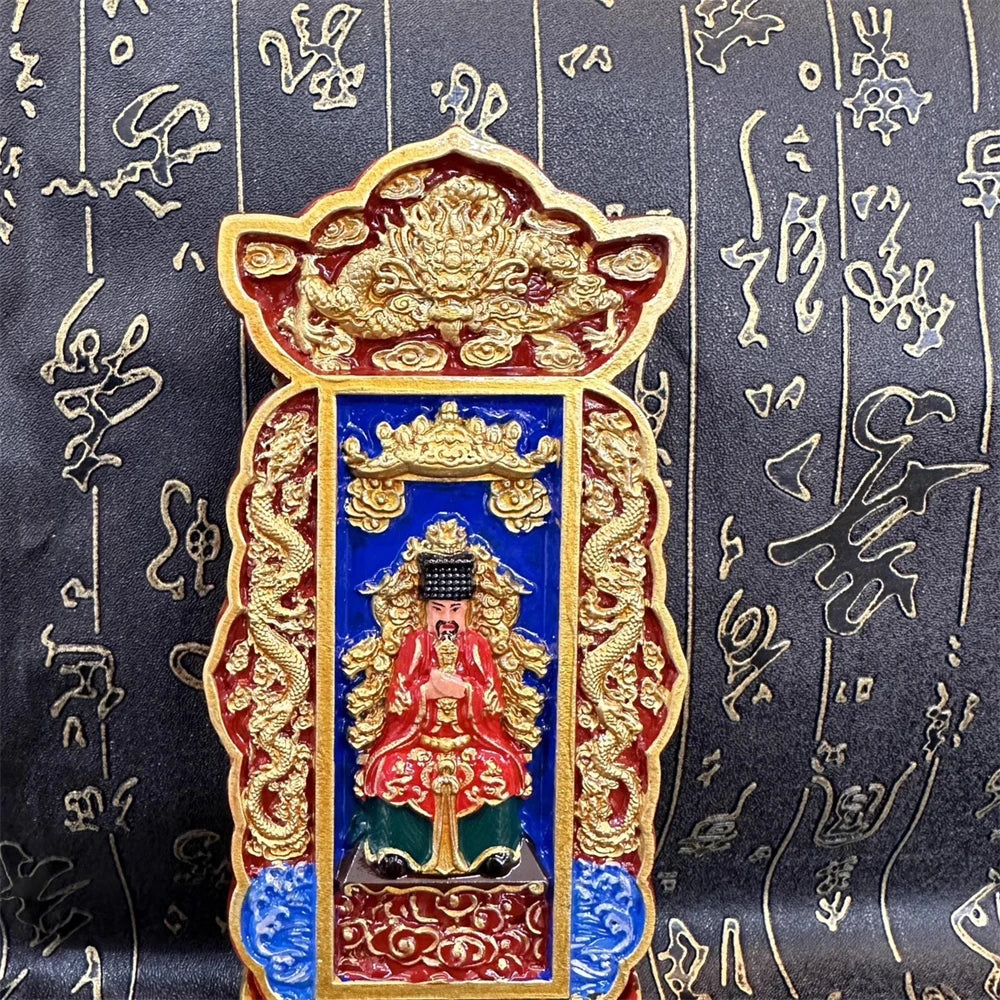 Taoist supplies, peach wood carving, hand-painted painting, the Jade Emperor statue memorial tablet