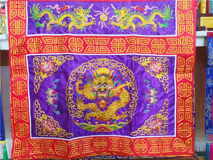 Taoist table Wai, Panlong, gold thread, purple table Wai, table cloth, table skirt, fine embroidery, double dragon altar Wai