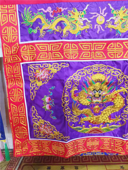 Taoist table Wai, Panlong, gold thread, purple table Wai, table cloth, table skirt, fine embroidery, double dragon altar Wai