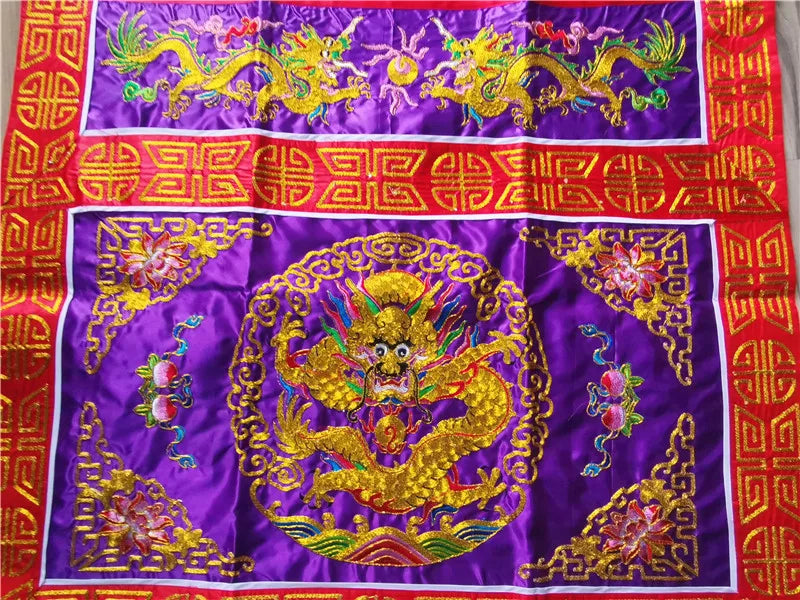 Taoist table Wai, Panlong, gold thread, purple table Wai, table cloth, table skirt, fine embroidery, double dragon altar Wai