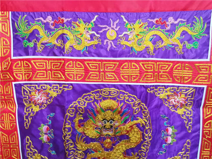 Taoist table Wai, Panlong, gold thread, purple table Wai, table cloth, table skirt, fine embroidery, double dragon altar Wai