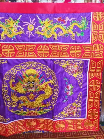 Taoist table Wai, Panlong, gold thread, purple table Wai, table cloth, table skirt, fine embroidery, double dragon altar Wai