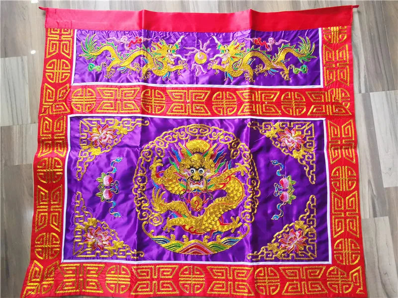 Taoist table Wai, Panlong, gold thread, purple table Wai, table cloth, table skirt, fine embroidery, double dragon altar Wai