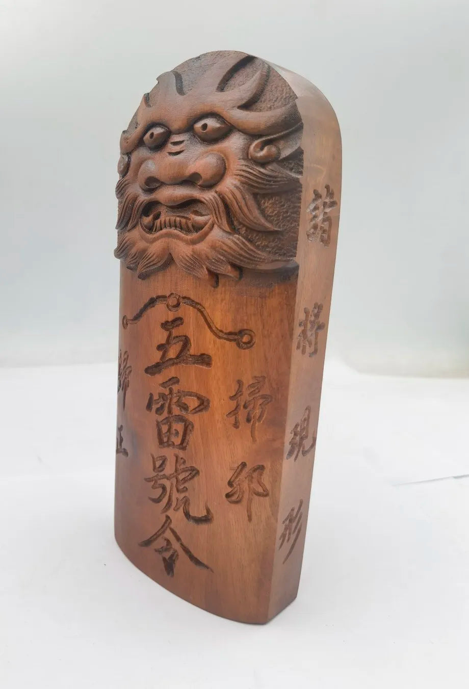 Taoist token, beast head design, pure handmade carving, jujube wood, five thunder command, total summoning of all gods command