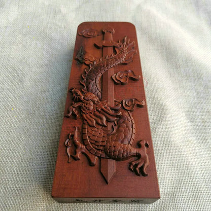 Taoist token, lightning stroke date wood, Taoist magic weapon, relief, five thunder command, Dragon Sword token